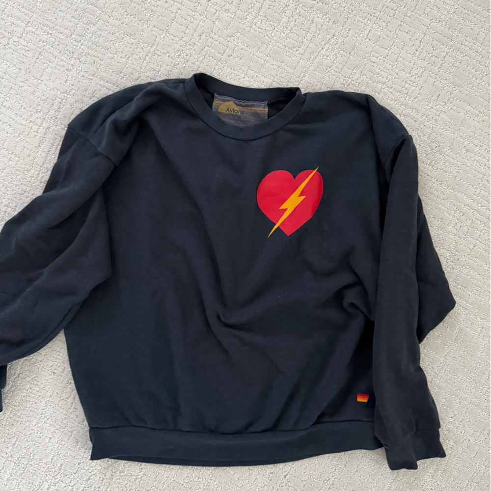 Aviator Nation - New Navy Sweatshirt with Red Heart and Yellow Lightning Bolt